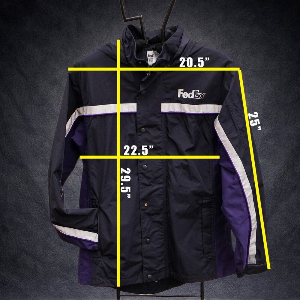 FedEx Stan Herman Hooded Heavy Windbreaker Reflective Jacket Medium Unisex Navy - Picture 2 of 15